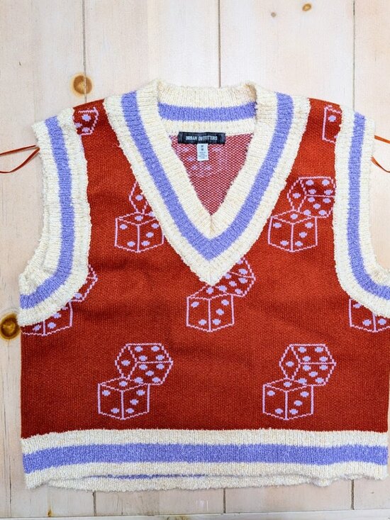 Urban Outfitters Sweaters - Urban Outfitters Dice Sweater Vest Medium Rust Lavender Y2K
